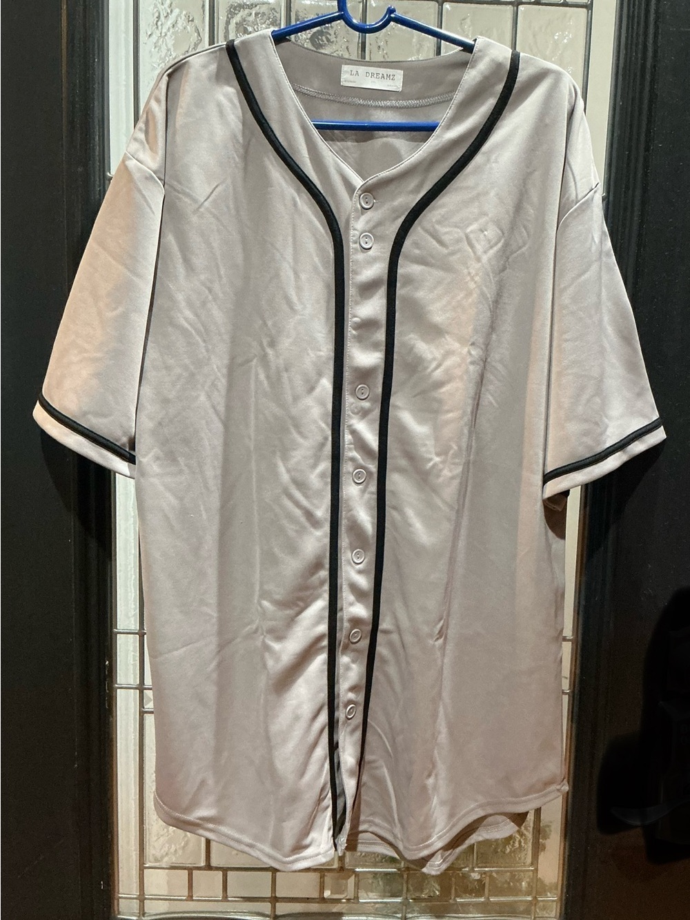 LA Dreamz Gray Baseball-Style Button Shirt with Black Trim